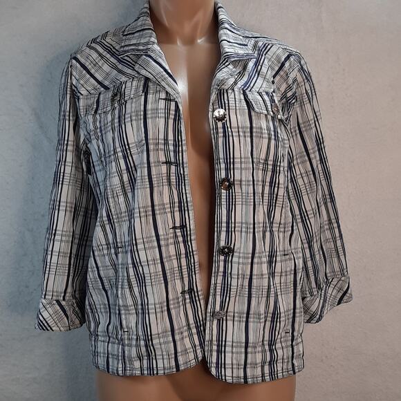 TanJay Jacket Top Shacket Womens 10 Metallic Buttons 3/4‎ Sleeve Casual - Picture 8 of 14